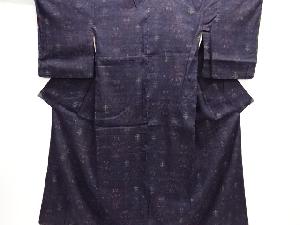 大正ロマン　亀甲に抽象模様織り出し手織り真綿小千谷紬着物